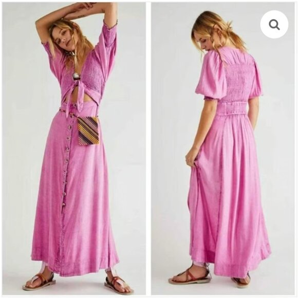 NWT Free People Pink String Of Hearts Cutout Maxi Dress - Picture 1 of 13